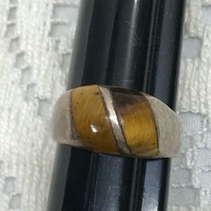 🌺1970’s Vintage HEAVY Sterling and Tigers Eye Ring 3D Mexico Marked